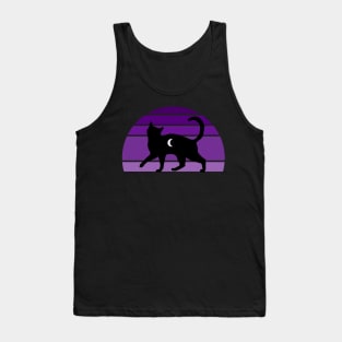 Purple Retro sunset Cute Black Cat Tank Top